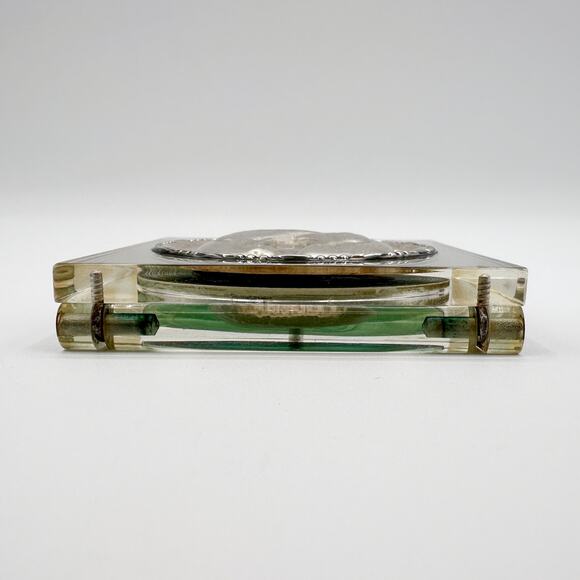 1940s Elgin American Lucite Compact | Sterling Silver Doves | NOS Puffs Included - Picture 10 of 13